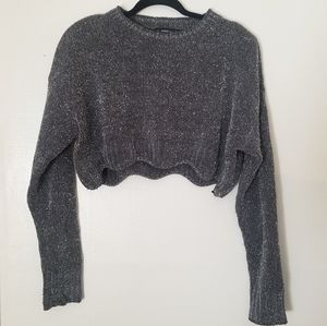 Zara Grey Crop Sweater Silver threads, S